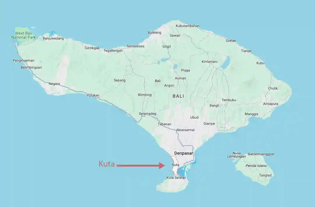 Kuta on Bali Map Overview