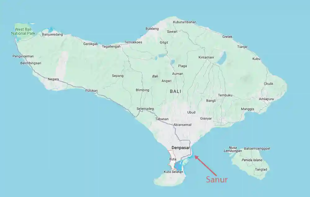Sanur on Bali Map Overview