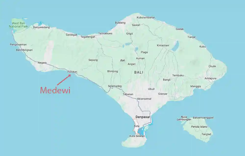 Medewi on Bali Map Overview