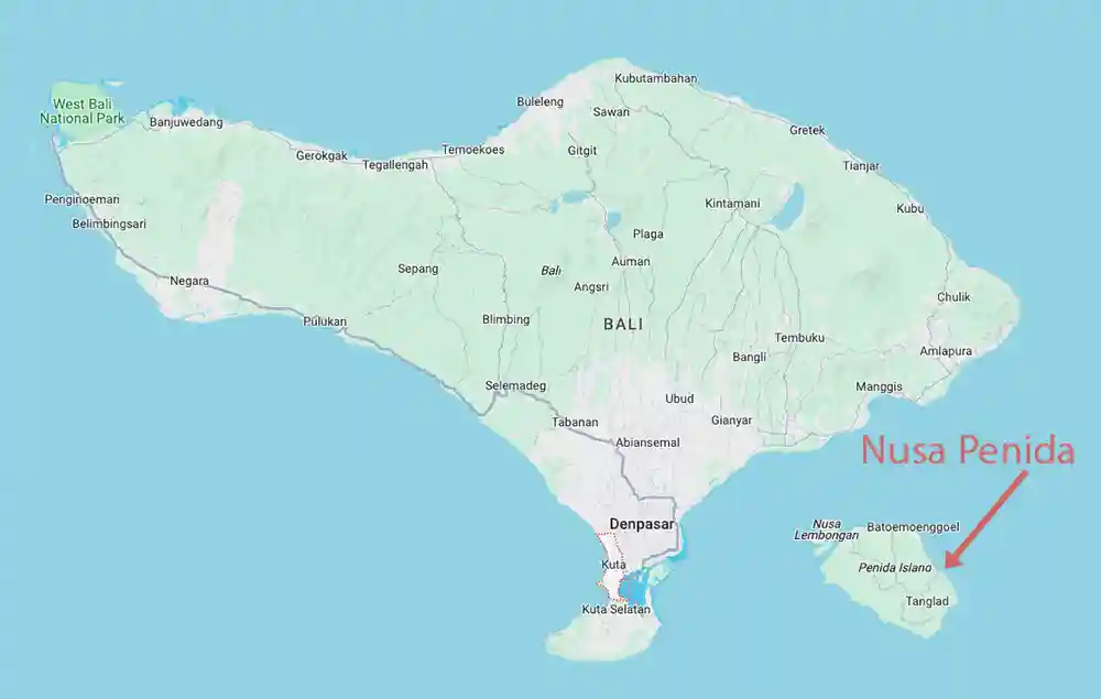 Nusa Penida on Bali Map Overview
