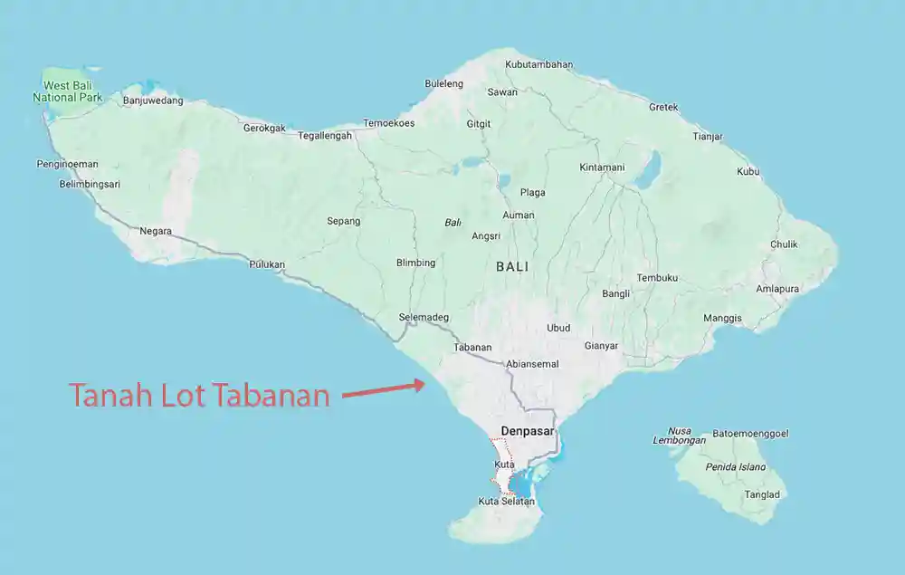 Tanah Lot Tabanan on Bali Map Overview