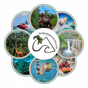 Logo and Activities Collage of Best Bali Adventures, trusted, locally owned Bali tour company with Ready-Made Private Day Tours in Bali