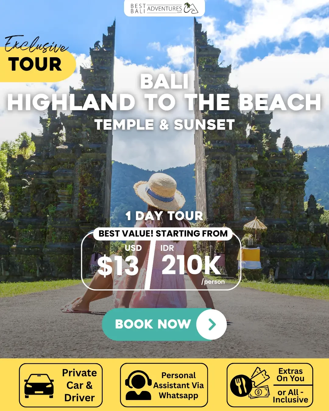 BALI HIGHLAND TO THE BEACH TEMPLE AND SUNSET TOUR