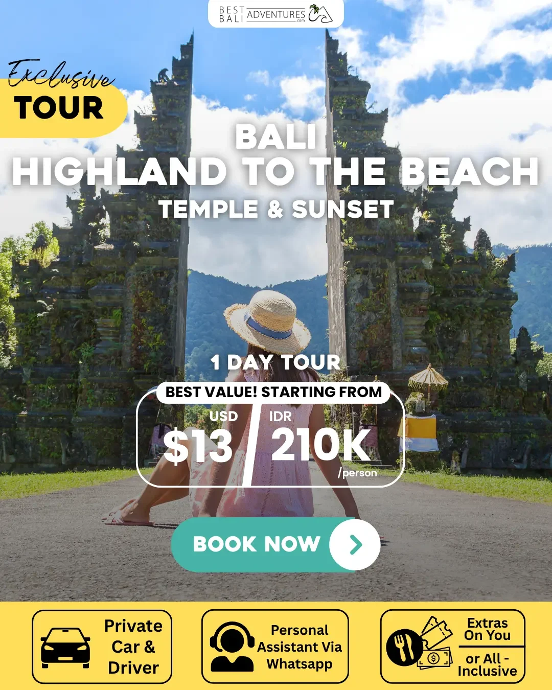 BALI HIGHLAND TO THE BEACH TEMPLE AND SUNSET TOUR