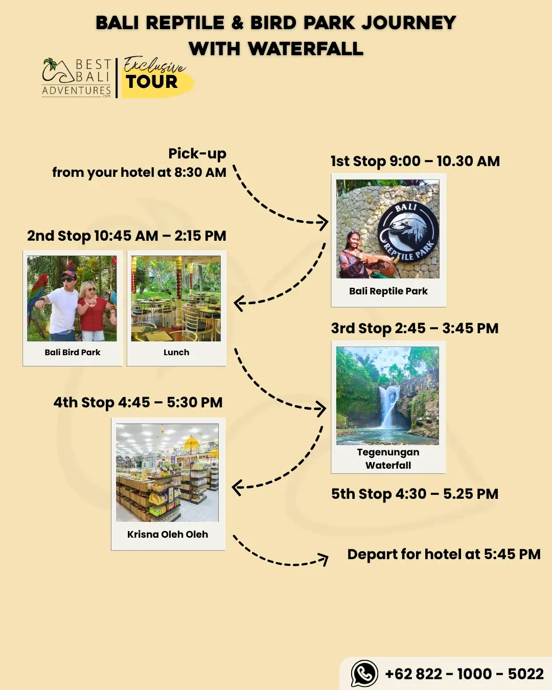 BALI REPTILE AND BIRD PARK JOURNEY WITH WATERFALL TOUR