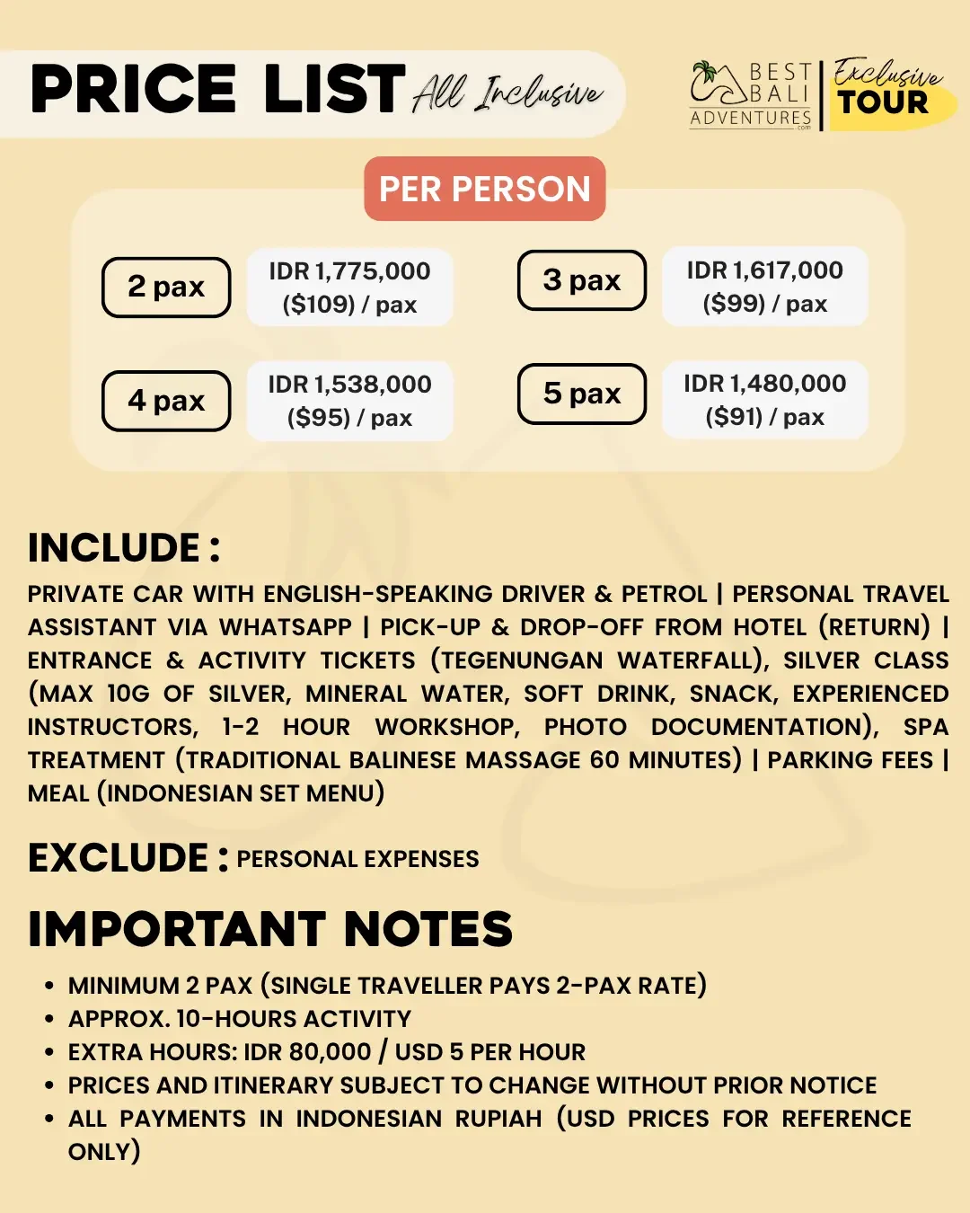 BALI SILVER CLASS AND SPA TOUR