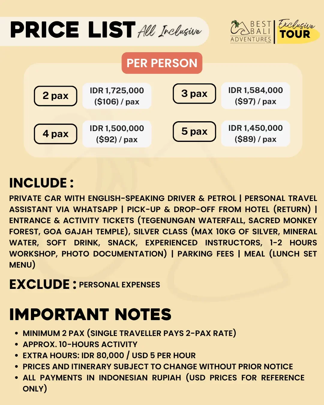 BALI SILVER CLASS AND UBUD TOUR