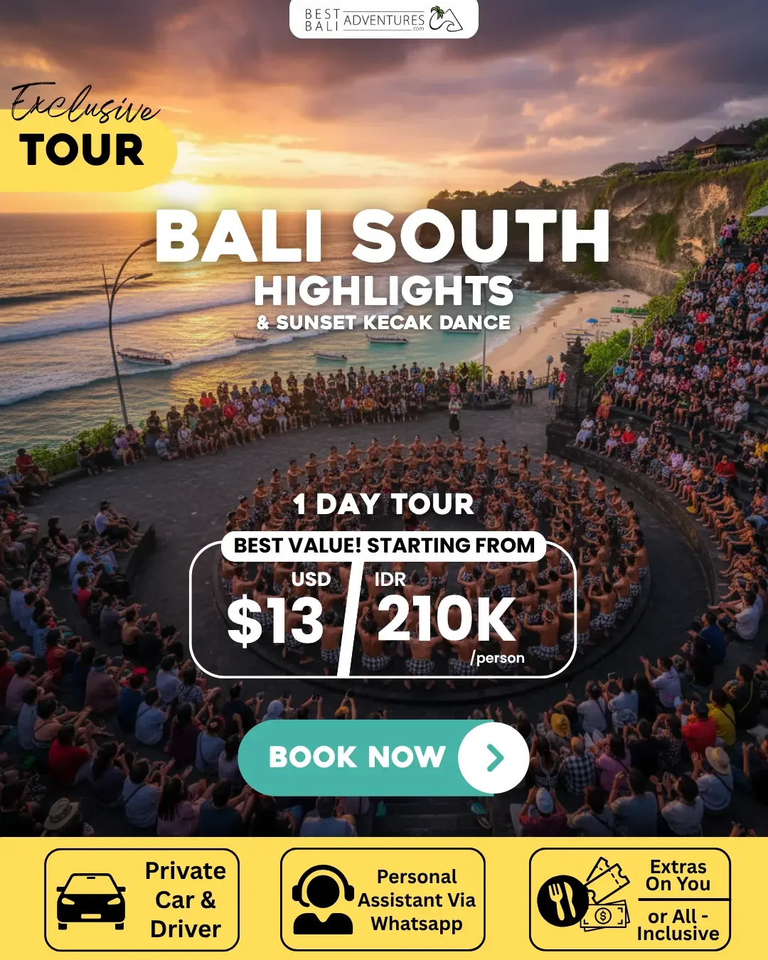 BALI SOUTH HIGHLIGHTS AND SUNSET KECAK DANCE TOUR