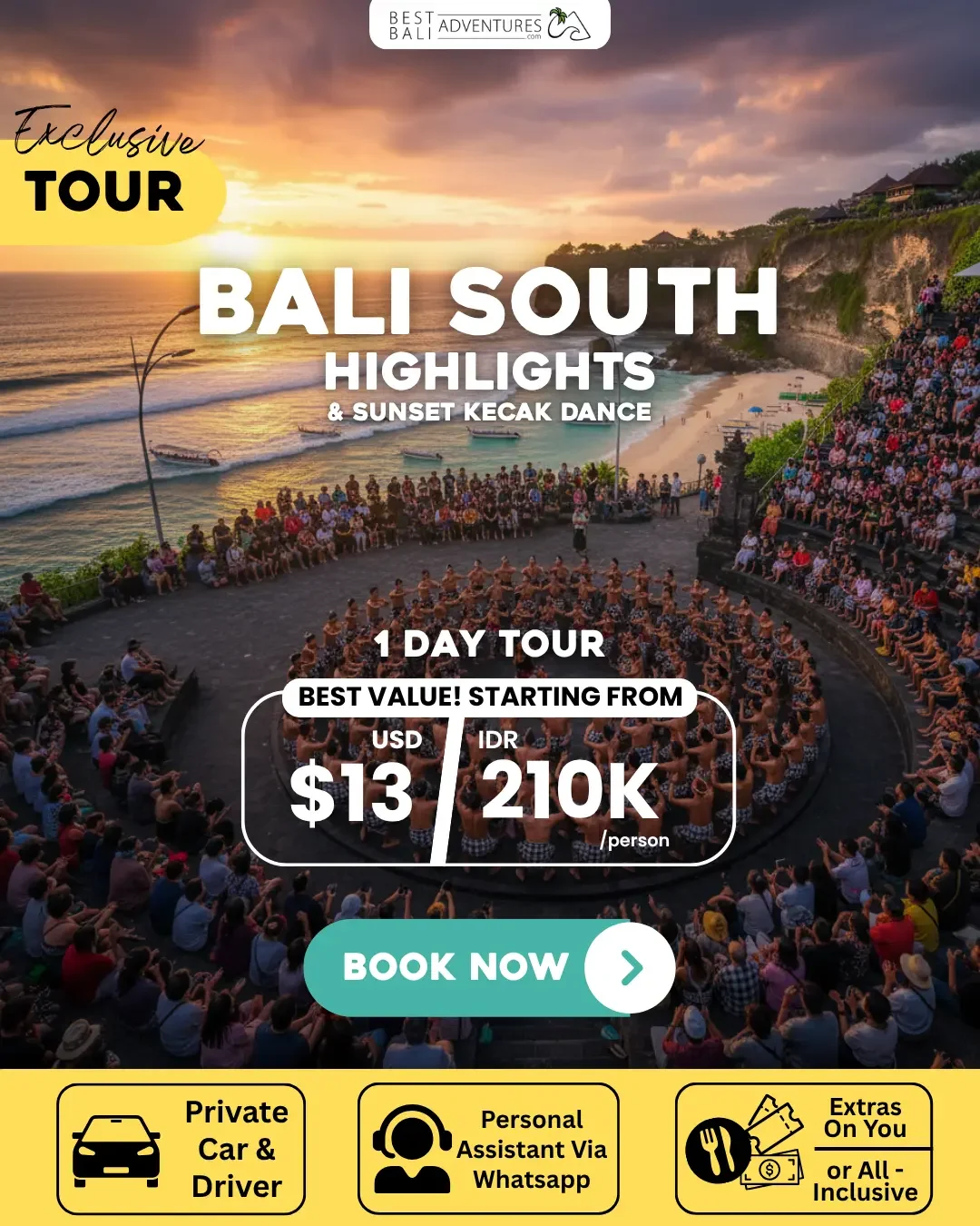 BALI SOUTH HIGHLIGHTS AND SUNSET KECAK DANCE TOUR