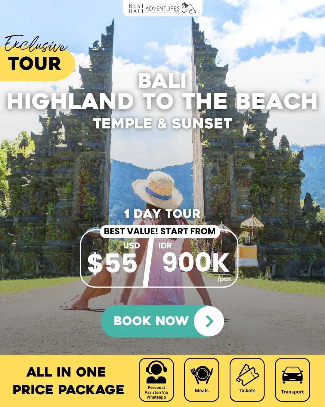 Bali Highland to the Beach Temple and Sunset Tour