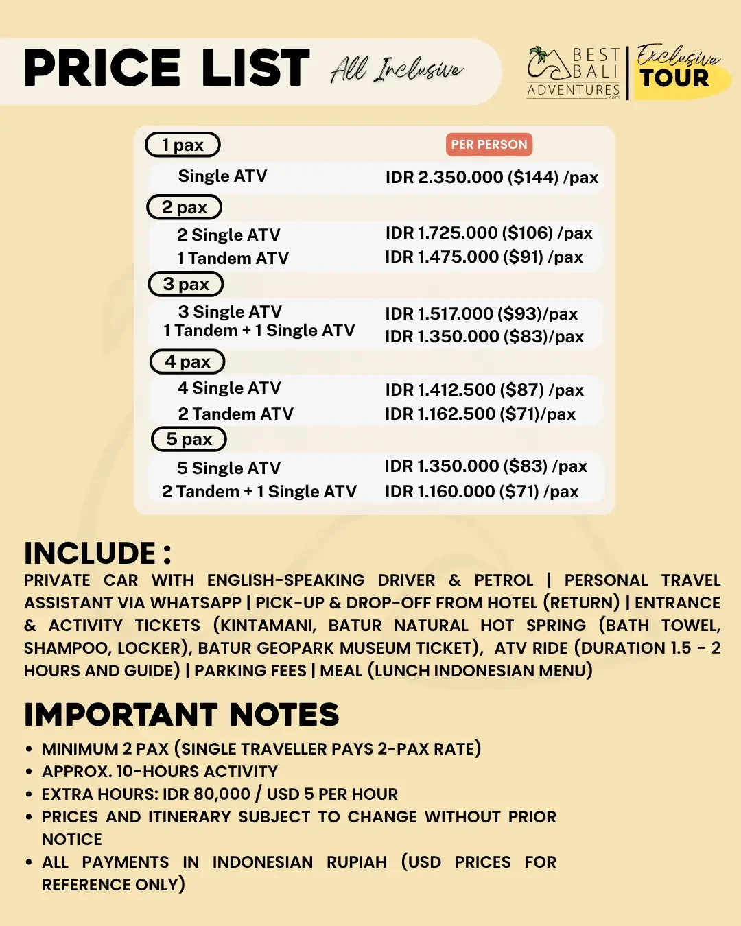 KINTAMANI ATV ADVENTURE AND HOT SPRING TOUR