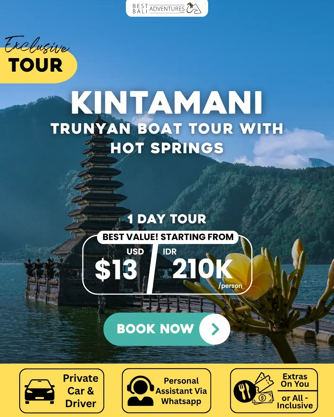 KINTAMANI TRUNYAN BOAT TOUR WITH HOT SPRINGS