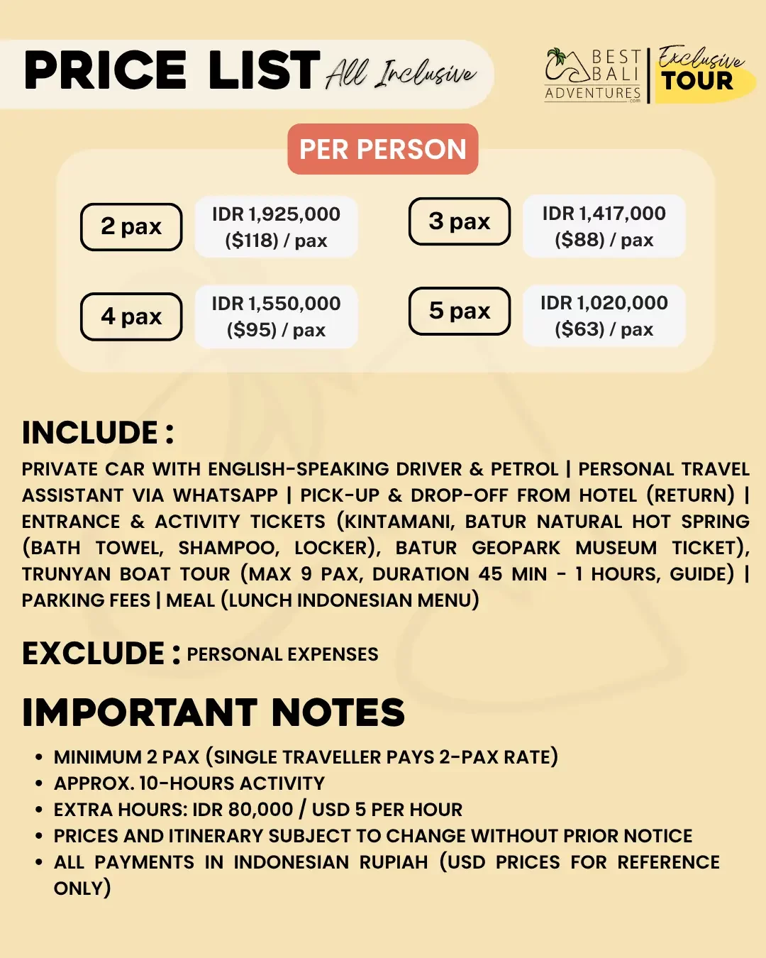 KINTAMANI TRUNYAN BOAT TOUR WITH HOT SPRINGS