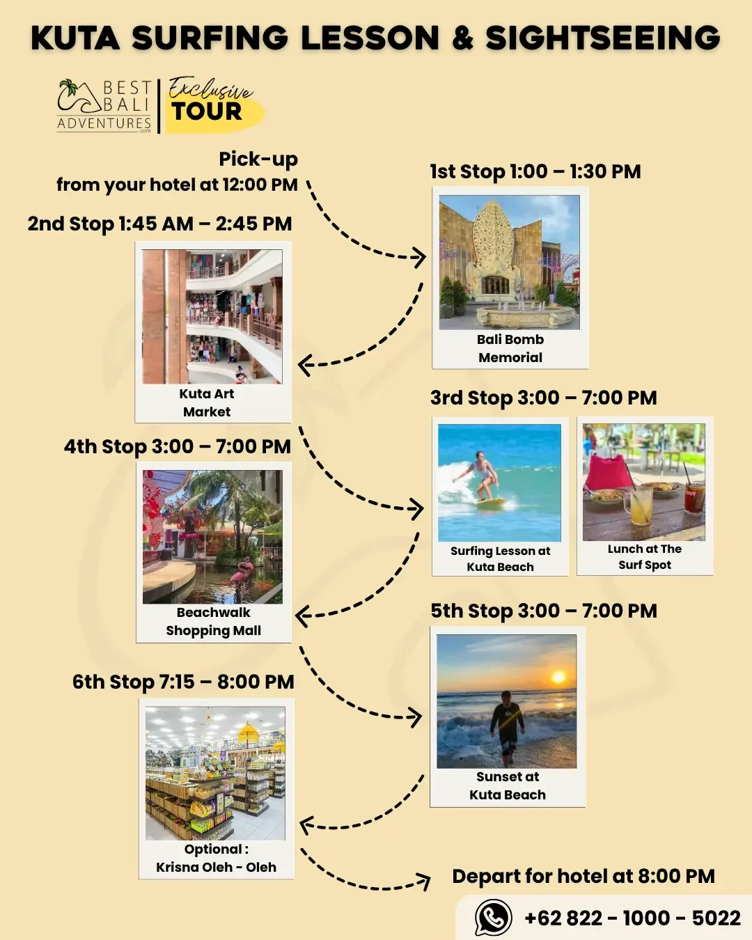 KUTA SURFING LESSON AND SIGHTSEEING TOUR