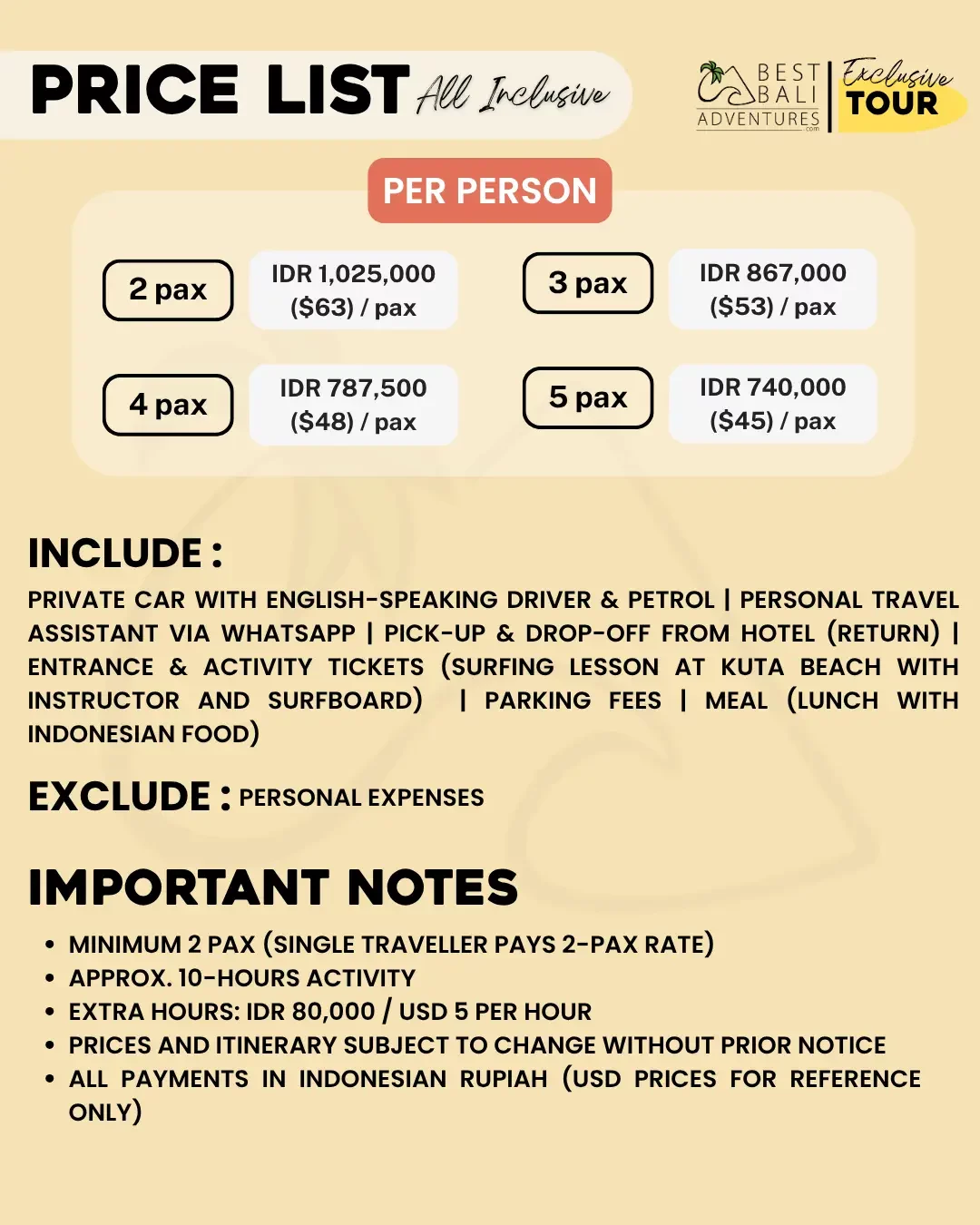 KUTA SURFING LESSON AND SIGHTSEEING TOUR