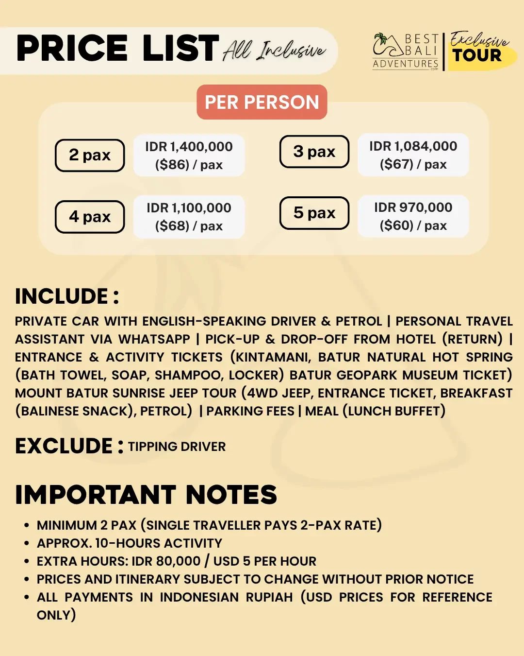 MOUNT BATUR SUNRISE JEEP TOUR AND HOT SPRING