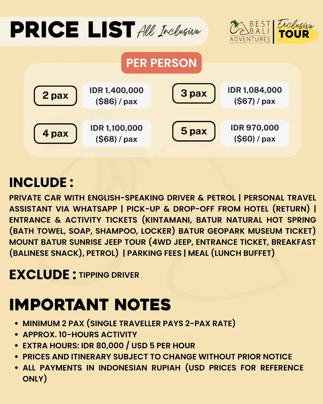 MOUNT BATUR SUNRISE JEEP TOUR AND HOT SPRING