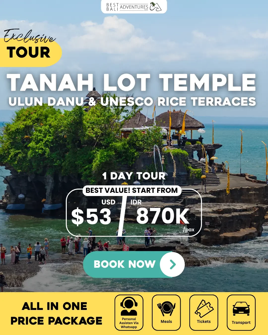 Tanah Lot Temple Ulun Danu and UNESCO Rice Terraces Tour