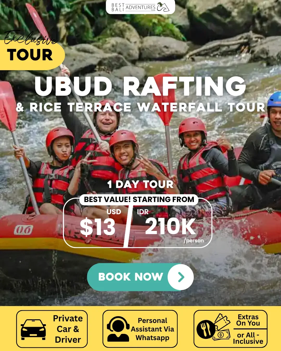 UBUD RAFTING AND RICE TERRACE WATERFALL TOUR