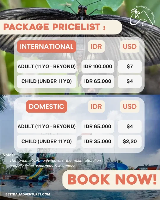 kemenuh waterpark Bali Package Price with butterfly park